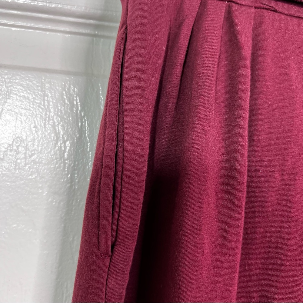 Hello Nite! Jersey Knit Wide Leg High Waisted Fold Down Jogger Pants Wine Sz S - Picture 5 of 6